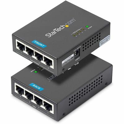 StarTech.com 4 Port Gigabit Midspan - PoE+ Injector - 802.3at and 802.3af - 120 V AC, 230 V AC Input - 52 V DC, 2.31 A Output - 4 Input Port(s) - 4 Output Port(s) - Wall Mountable - Black