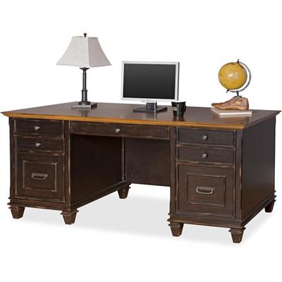 Martin Hartford Double Pedestal Desk - 31" Height x 69.5" Width x 30" Depth - Total Drawer(s): 7 - Double Pedestal - Material: Wood Veneer - Finish: Vintage Black - Grommet, Wire Management Channel, Lockable Drawer, Pull-out Keyboard Tray - For Keybo