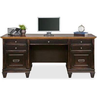 Martin Hartford Credenza - 5-Drawer - 31" Height x 69.5" Width x 21" Depth - Total Drawer(s): 5 - 2 Door(s) - Material: Wood Veneer, Solid Wood - Finish: Vintage Black - Lockable Drawer, AC Power Outlet, Pull-out Printer Drawer, USB Connection - For 