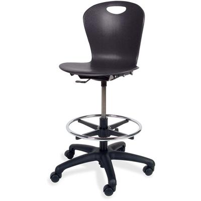 Virco Zuma Lab Stool - Black Seat Color - Plastic Seat Material - Black Back Color - Polypropylene Back Material - Steel Frame Material - 5-star Base - 1 Each