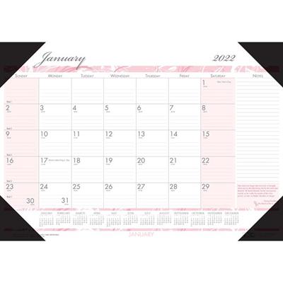 House of Doolittle Breast Cancer Awareness Desk Pad - Julian Dates - Daily, Monthly - 12 Month - January 2026 to December 2026 - 1 Month Single Page Layout - 2.38" x 2.50" Block - Desk Pad - Pink, Gray - 17" Height x 22" Width - Reinforced Corner, Re