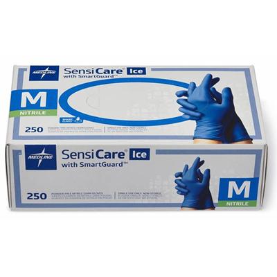 Medline SensiCare Ice Blue Nitrile Exam Gloves - 9.50" Glove Length - Medium Size - Dark Blue - Comfortable, Chemical Resistant, Latex-free, Textured Fingertip, Non-sterile, Durable - For Medical - 250 / Box