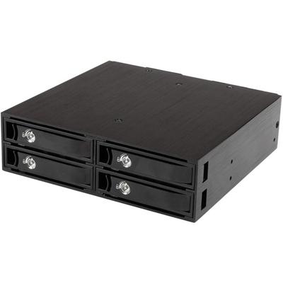 StarTech.com Drive Enclosure for 5.25" SATA/600, Serial Attached SCSI (SAS) - Serial ATA/600 Host Interface Internal - Black - 4 x HDD Supported - 4 x SSD Supported - 4 x Total Bay - 4 x 2.5" Bay - Aluminum, Steel