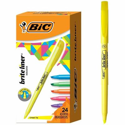 BIC Brite Liner Highlighter, Assorted - Chisel Marker Point - Fluorescent Assorted Ink - 1 Set