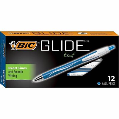 BIC Glide Exact Retractable Ballpoint - Fine Pen Point - Retractable - Blue Ink - Blue, White Barrel - 1 Dozen