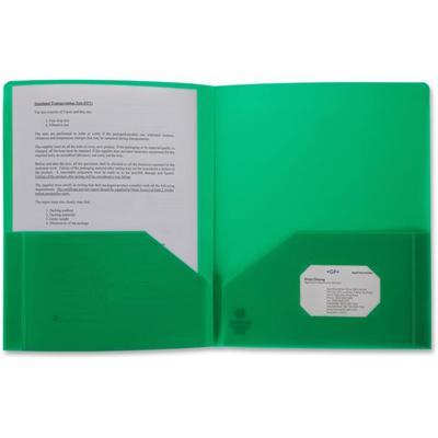 Business Source Letter Portfolio - 8 1/2" x 11" - 30 Sheets Capacity - 2 Pocket(s) - Green - Durable, Spill Resistant, Wear Resistant, Card Holder - 1 Each
