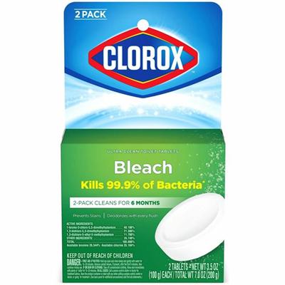 Clorox Ultra Clean Toilet Tablets Bleach - For Toilet Bowl - 3.50 oz (0.22 lb) - Recommended For: Germs Remover, Hard Water Remover, Mineral Deposit Remover, Limescale Remover - Deodorize - White - 2/Pack - 1 Each