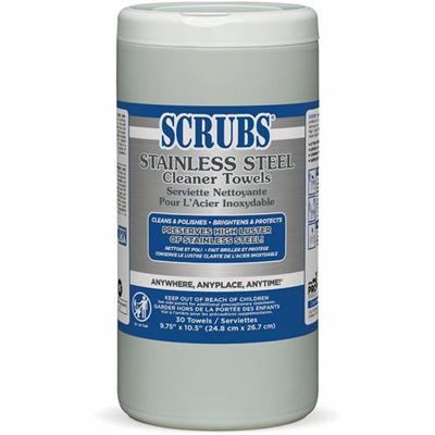 SCRUBS Stainless Steel Cleaner Wipes - For Stainless Steel, Aluminum, Chrome, Copper, Brass, Bathroom, Elevator, Kitchen - Citrus Scent - 10.50" Length x 9.75" Width - Recommended For: Water Mark Remover, Fingerprint Remover, Grease Remover, Spot Rem