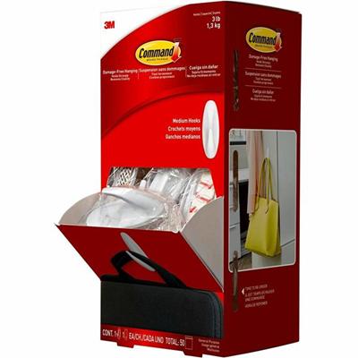 Command Hook Trial Pack - Medium - 3 lb (1.36 kg) Capacity - 3.1" Height x 1.1" Width x 3.1" Length - for Paint, Wood, Tile - Plastic - White - 1 Carton