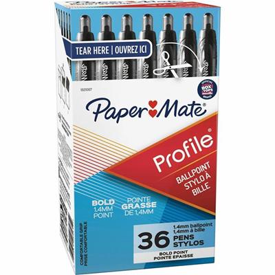 Paper Mate Retractable Profile Ballpoint Pens - 1.4 mm Super Bold Conical Pen Point - Refillable - Retractable - Black Ink - Gel-based - Translucent Black Barrel - 36 / Pack