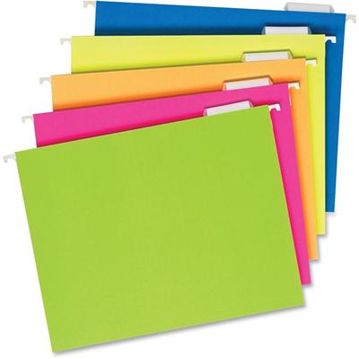 Pendaflex 1/5 Tab Cut Letter Hanging Folder - 8 1/2" x 11" - Assorted Tab Position - Fluorescent Assorted - Labeling Area - 25 / Box