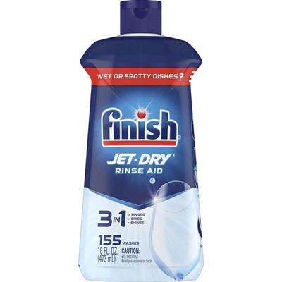Finish Large Jet-Dry Rinse Aid - For Dish, Glass, Utensil - 16 fl oz (0.5 quart) - Original Scent - Recommended For: Spot Remover, Film Remover, Food Remover - Blue - 1 Each