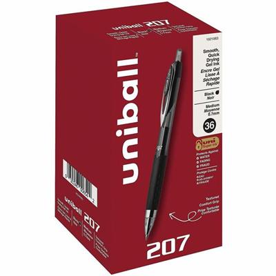 uniball™ 207 Gel Pen - 0.7 mm Medium Pen Point - Refillable - Retractable - Black Ink - Pigment-based - 36 / Pack