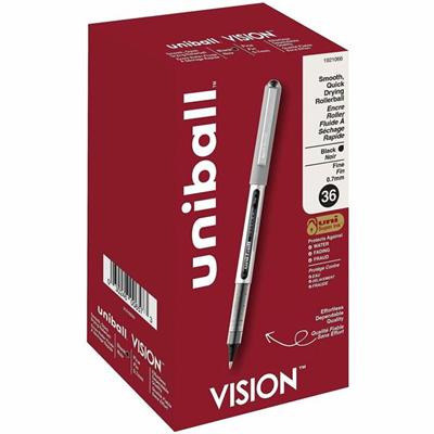 uniball™ Vision Rollerball Pens - 0.7 mm Fine Pen Point - Black Ink - Pigment-based - 36 / Pack