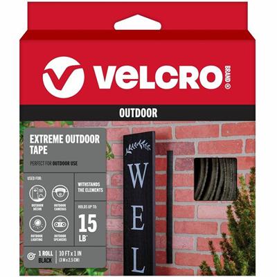 VELCRO&reg; Extreme Outdoor 10ft x 1in Tape Roll Black - 10 ft Length x 1" Width - Black - Silicone - Temperature Resistant, UV Resistant, Weather Resistant - For Outdoor, Indoor, Hanging, Project, Smooth Surface, Rough Surface, Wood, Brick, Concrete