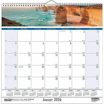 House of Doolittle Coastlines Monthly Wall Calendar - Julian Dates - Monthly - 12 Month - January 2026 to December 2026 - 1 Month Single Page Layout - 1.38" x 1.50" Block - Wire Bound - Sea Blue - 12" Height x 12" Width - Reference Calendar, Eyelet -