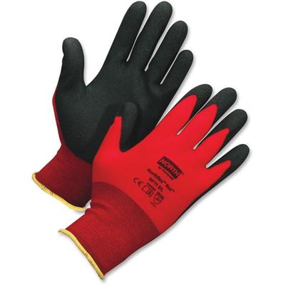 NORTH NorthFlex Red XL Work Gloves - Polyvinyl Chloride (PVC) Coating - 10 Size Number - X-Large Size - Red, Black - Soft, Flexible, Lightweight, Comfortable, Firm Wet Grip, Knit Wrist - For Manufacturing, Construction, Agriculture, Municipal Service