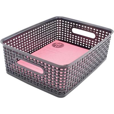 Advantus Plastic Weave Bins - 4.75" Height x 10.50" Width x 13.25" Depth - Desktop - Secure Grip - Black - Plastic - 1 Pack