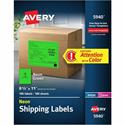 Avery&reg; Neon Shipping Labels, 8-1/2" x 11" , 100 Labels (5940) - x 8 1/2" Width x 11" Length - Full Sheet - Permanent Adhesive - Rectangle - Laser - Neon Green - Paper - Permanent Adhesive, Stick & Stay, Smudge Resistant - 1 / Sheet - 100 Total Sh