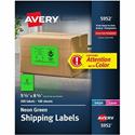 Avery&reg; Neon Shipping Labels, 5-1/2" x 8-1/2" , 200 Labels (5952) - x 5 1/2" Width x 8 1/2" Length - Permanent Adhesive - Rectangle - Laser, Inkjet - Matte - Neon Green - Paper - Stick & Stay, Smudge Resistant, Curl Resistant, Peeling Resistant - 