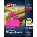 Avery&reg; 2" x 4" Neon Shipping Labels with Sure Feed, 1,000 Labels (5974) - x 2" Width x 4" Length - Permanent Adhesive - Rectangle - Inkjet, Laser - Matte - Neon Magenta - Paper - Jam Resistant, Stick & Stay, Smudge Resistant, Curl Resistant, Peel