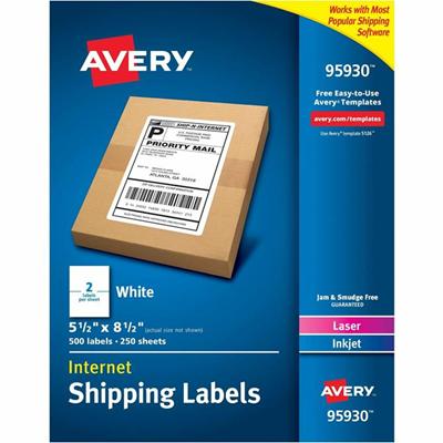 Avery&reg; Address Label - x 5 1/2" Width x 8 1/2" Length - Half Sheet - Permanent Adhesive - Rectangle - Laser, Inkjet - Matte - White - Paper - Permanent Adhesive, Jam Resistant, Smudge Resistant, Stick & Stay, Customizable, Curl Resistant - 2 / Sh