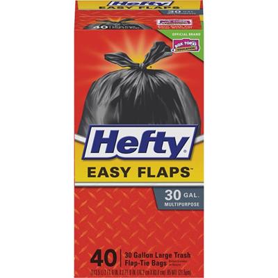 Hefty Easy Flaps 30-gallon Large Trash Bags - Large Size - 30 gal Capacity - 33" Length x 30" Width x 0.85 mil (22 Micron) Thickness - Black - Can - Recycled - 40 / Box