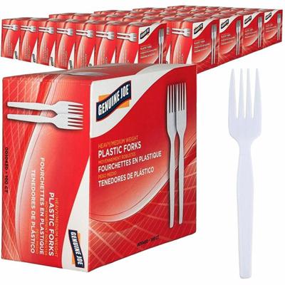 Genuine Joe Heavyweight White Plastic Forks - Disposable - White - 100/Box - 40 / Carton