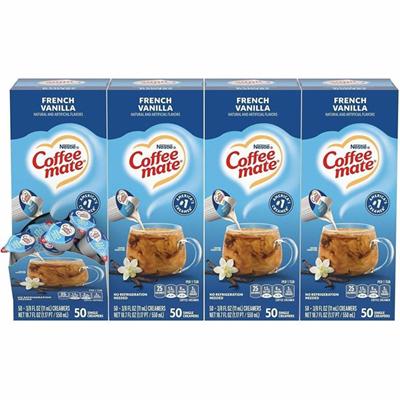 Coffee mate French Vanilla Nondairy Liquid Creamer Singles - Natural & Artificial French Vanilla Flavor - 0.38 fl oz (11 mL) - 200 Serving - 50/Box - 4 / Carton