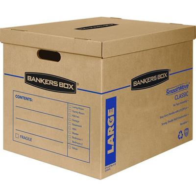 Bankers Box SmoothMove Moving Boxes - Internal Dimensions: 17" Width x 21" Depth x 17" Height - External Dimensions: 17.6" Width x 22.3" Depth x 17.4" Height - Lift-off Closure - Corrugated Paper - Kraft - Recycled - 5 / Carton
