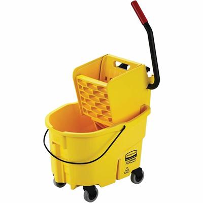 Rubbermaid Commercial Wave Brake Side Press Mop Bucket - 6.50 gal - 16.8" x 15.6" x 18.6" - Tubular Steel, Plastic - Yellow - 1 Each