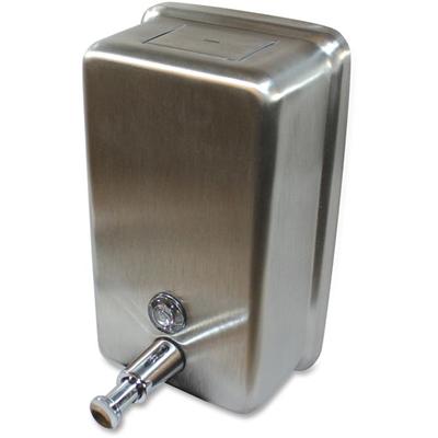 Genuine Joe Stainless Vertical Soap Dispenser - Manual - 1.25 quart Capacity - Tamper Proof, Theft Proof, Refillable - Stainless Steel - 1 Each