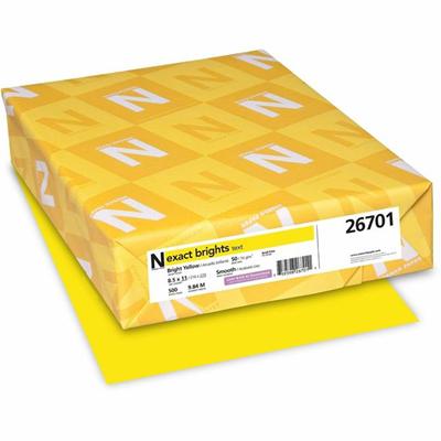 Exact Brights&reg; Smooth Colored Paper - Yellow - Letter - 8 1/2" x 11" - 50 lb Basis Weight - Smooth - Printable, Lignin-free, Acid-free - Bright Yellow - 1 Pack