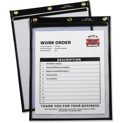 C-Line Heavy-Duty Super-Heavyweight Plus Stitched Shop Ticket Holders - 9" x 12" - Vinyl - Black - Heavyweight, Reinforced - 15 / Box