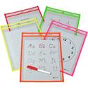 C-Line Reusable Dry Erase Pockets, Assorted, 9 x 12, 25/BX - Neon Red, Neon Orange, Neon Yellow, Neon Green, Neon Pink Frame - Rectangle - Reusable, Heavyweight, Eyelet, Easy to Clean - 25 / Box