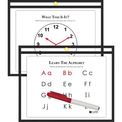 C-Line Horizontal Reusable Dry Erase Pocket, Black, 12 x 9, 1/EA - Black Frame - Rectangle - Heavyweight, Reusable - 1 / Each