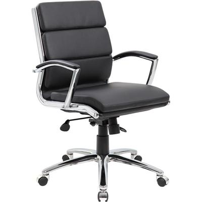 Boss Contemporary Executive Midback In Caressoft Plus - Black Seat Color - Vinyl Seat Material - Chrome, Black Frame Color - Chrome Frame Material - Mid Back - 5-star Base - Black - 1 Each