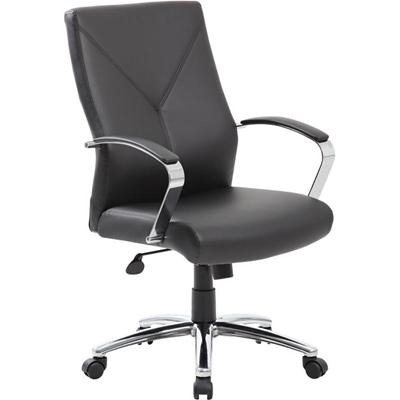 Boss Leatherplus Executive Chair with Chrome Accent - Black Seat Color - LeatherPlus Seat Material - Chrome, Black Frame Color - Chrome Frame Material - 5-star Base - Black - 1 Each