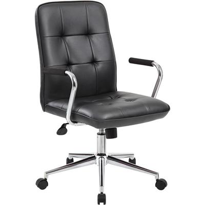 Boss Modern Office Chair with Chrome Arms - Black Seat Color - Vinyl Seat Material - Chrome, Black Frame Color - Chrome Frame Material - 5-star Base - Black - 1 Each