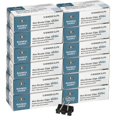 Business Source Fold-back Binder Clips - Mini - 0.6" Width - 0.25" Size Capacity - for Paper - Black - Tempered Steel - 1 Dozen/Pack - 12 / Box