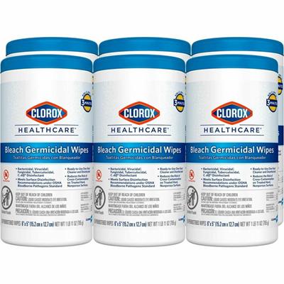 Clorox Healthcare Bleach Germicidal Wipes - For Multipurpose - Ready-To-Use - 5" Length x 6" Width - Recommended For: Germs Remover, Bacteria Remover, Virus Remover, Spore Remover, Fungi Remover, Mildew Remover, Mold Remover, Fungi Remover - Disinfec