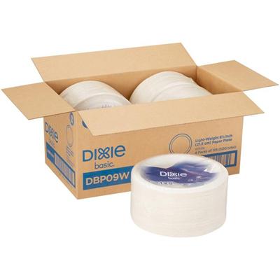 Dixie Basic&reg; 8-1/2" Lightweight Paper Plates by GP Pro - Microwave Safe - 8.5" Diameter - White - Paper Body - 125/Pack - 4 / Carton