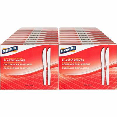 Genuine Joe Heavyweight Disposable Knives - Disposable - White - 100/Box - 40 / Carton
