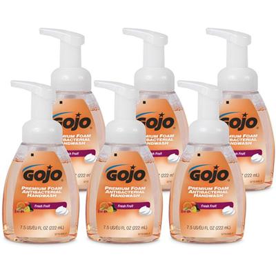 Gojo&reg; Premium Foam Antibacterial Handwash - Fresh Fruit Scent - 7.50 fl oz - Pump Bottle Dispenser - Kill Germs - Hand - Antibacterial - Translucent Apricot - Rich Lather - 6 / Carton