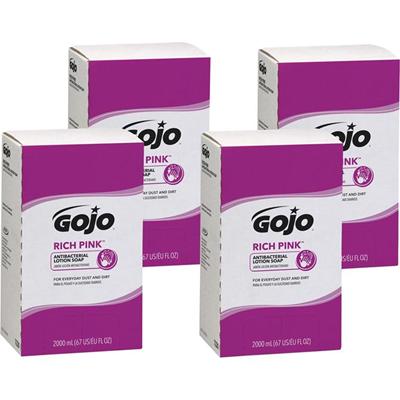 Gojo&reg; Rich Pink Antibacterial Lotion Soap Refill - 2.11 quart - Soil Remover - Antibacterial - 4 / Carton