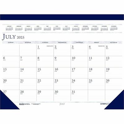 House of Doolittle Academic Desk Pad Calendar - Academic - Julian Dates - Monthly - 14 Month - July 2025 to August 2026 - 1 Month Single Page Layout - 2.13" x 3" Block - Desk Pad - Blue - Simulated Leather, Vinyl - Perforated, Reference Calendar - 1 