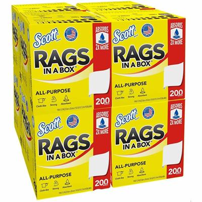 Scott Rags In A Box&trade; - 13" Length x 10" Width - Soft, Strong, Lint-free, Absorbent - White - 200/Box - 8 / Carton