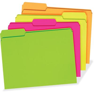 Pendaflex 1/3 Tab Cut Letter Recycled Top Tab File Folder - 8 1/2" x 11" - 150 Sheets Capacity - Top Tab Location - Assorted Tab Position - 11 pt. - Fluorescent Pink, Fluorescent Orange, Fluorescent Green, Fluorescent Yellow - Sturdy - 10% Recycled -