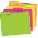 Pendaflex 1/3 Tab Cut Letter Recycled Top Tab File Folder - 8 1/2" x 11" - 150 Sheets Capacity - Top Tab Location - Assorted Tab Position - 11 pt. - Fluorescent Pink, Fluorescent Orange, Fluorescent Green, Fluorescent Yellow - Sturdy - 10% Recycled -