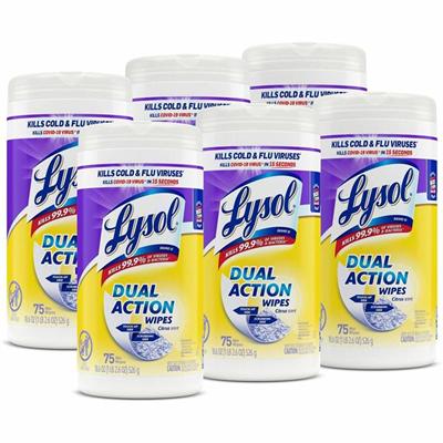 Lysol Dual Action Wipes - For Multipurpose - Citrus Scent - 7" Length x 7.25" Width - Recommended For: Virus Remover, Bacteria Remover, Germs Remover, Allergen Remover, Pet Dander Remover, Dust Mite Remover, Pollen Remover - Pre-moistened, Anti-bacte